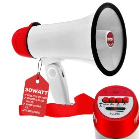 5 Core Megaphone Bullhorn Speaker 30W Bull Horn Battery Power Mini Cheer Megafono 800 Feet Range Loudspeaker W Siren Recording Ergonomic Handle f