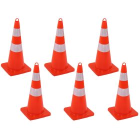 6Pcs Traffic Cones Weather Resistant Reflective Square Base Road Cones for Parking Lot Camping Red 36in / 91.44cm Without Handle (Option: 28inch)
