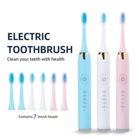 Toothbrush With Multi - Mode Selection And Seven - Brush - Head Cleaning Set (Color: Pink)